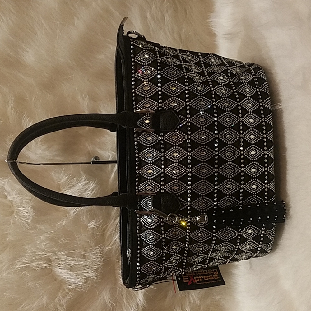 BLACK RHINESTONE TOTE